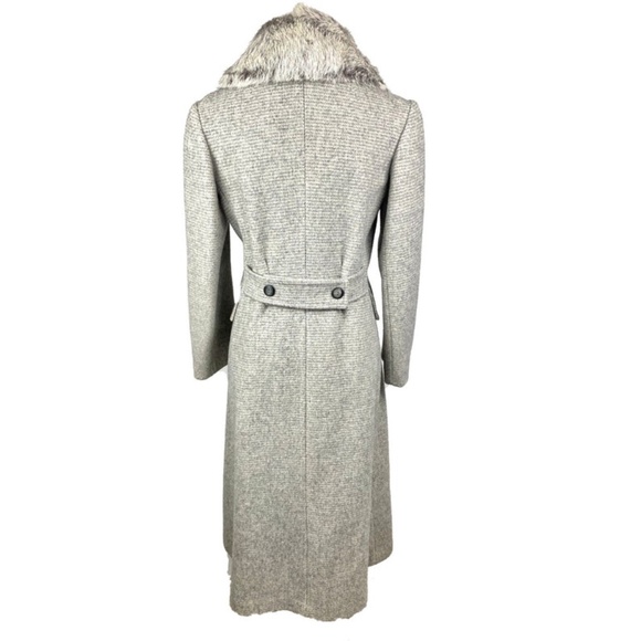 1970's Vintage Gray Wool Fur Collared Double Breasted Duster Coat - Picture 3 of 10